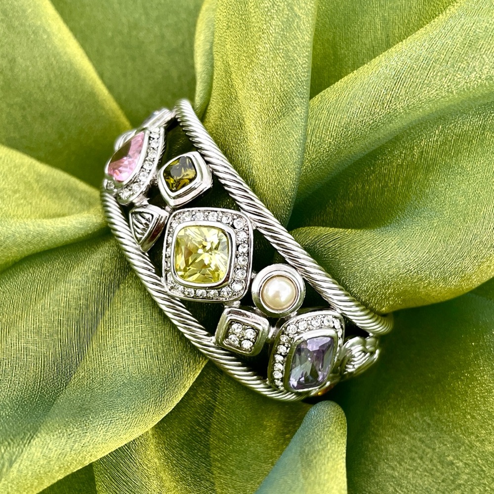 Multicolored crystal and silver cuff bracelet NWOT
